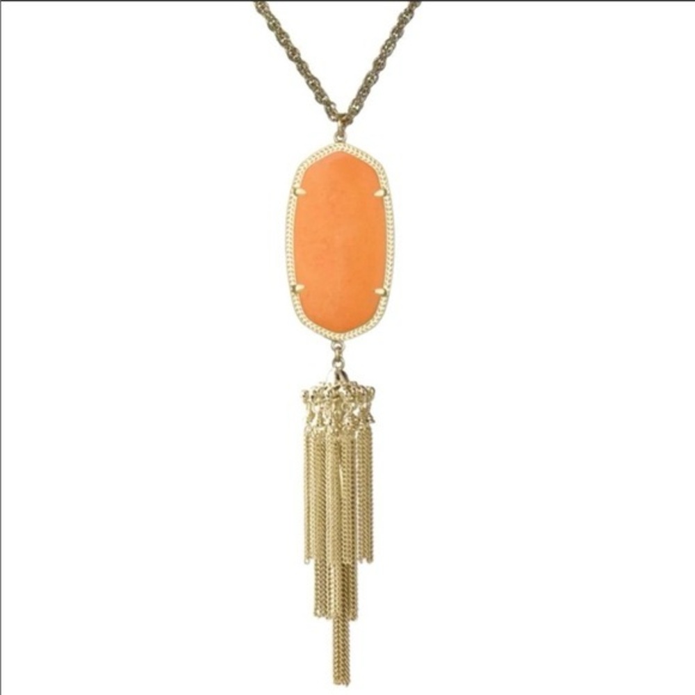 Kendra Scott Rayne 14k Gold Plated Necklace with Orange Stone and Tassel